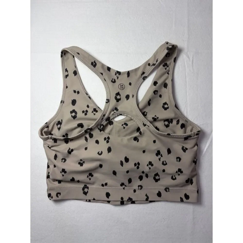 SAGE Collective Leopard Print Longline Sports Bra Taupe Beige Black Women M